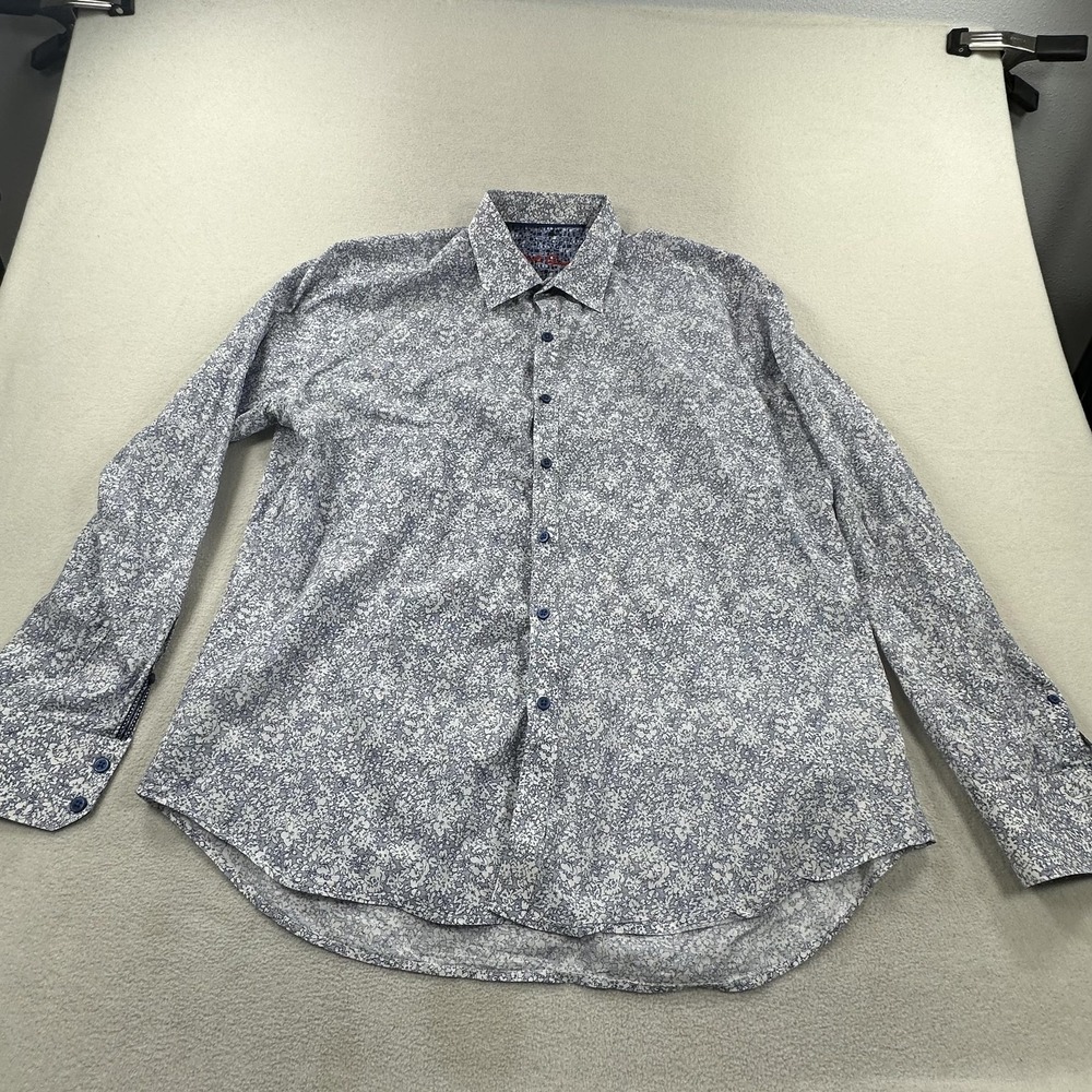 Robert Graham Button Up Shirt Mens XL Blue Floral Contrast Cuff Long Sleeve
